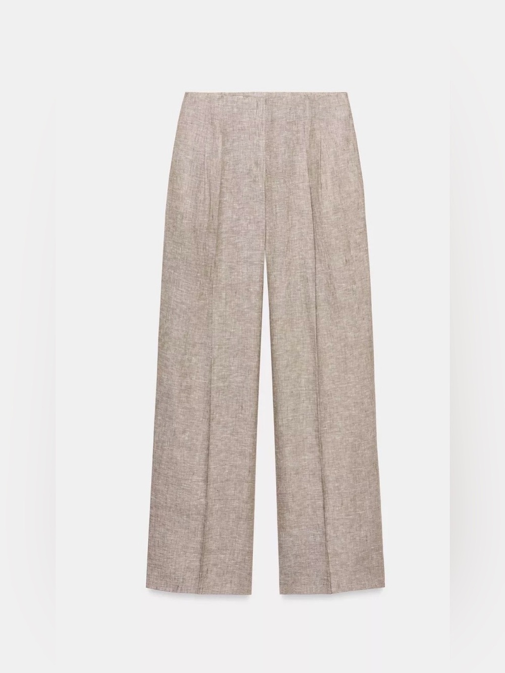 Zara 100% Linen Straight Leg Wide Leg Pants | High Rise Neutral Beige